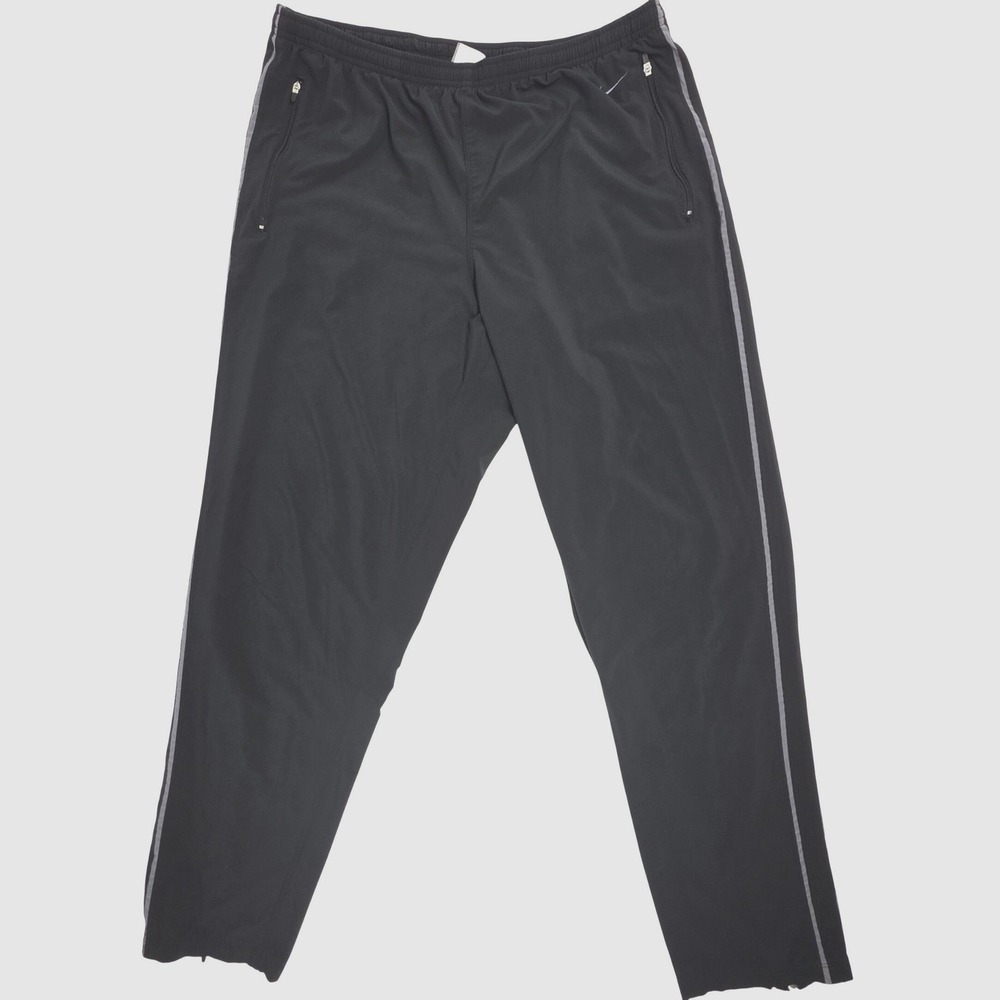 Nike Fit Dry Mens Large Black Grey Stripe Zipper Pocket Track Pants Athletic